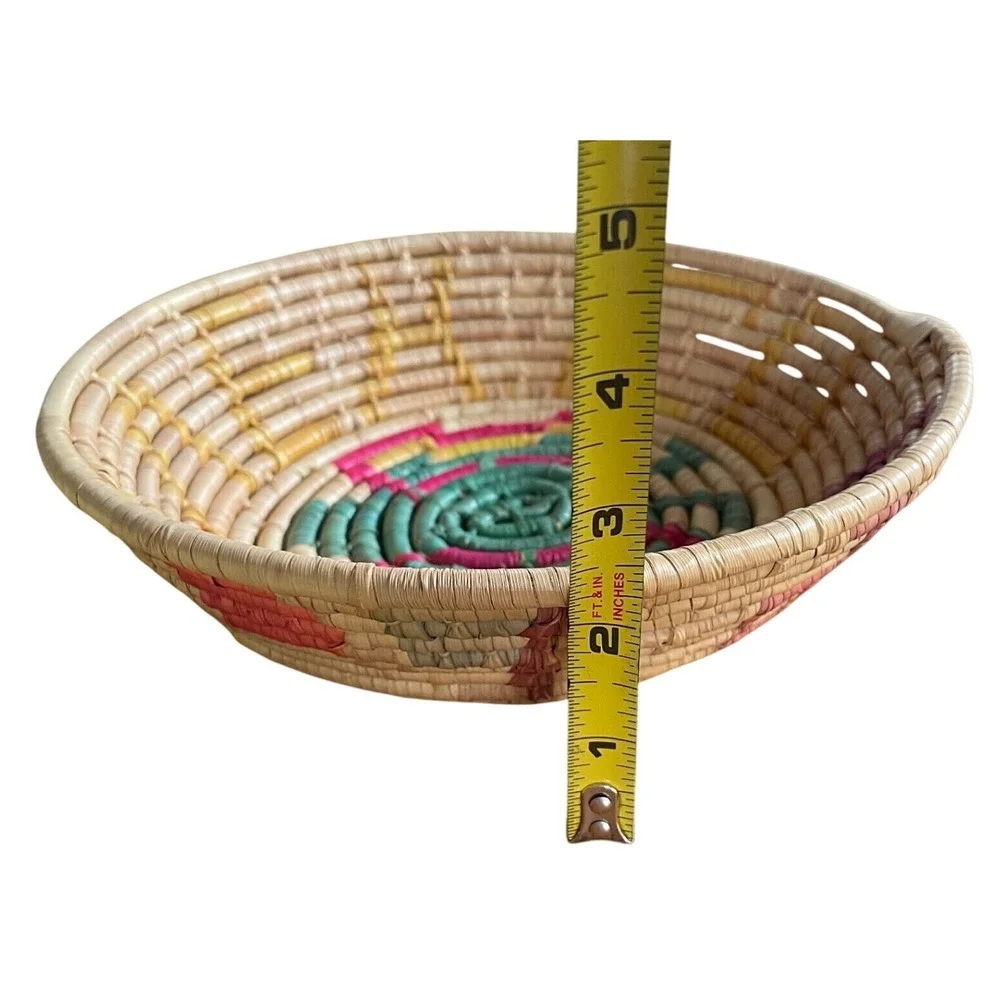 Vtg Mexican Hand-Woven Coiled Basket Bowl – Toluca Style, Signed 861 Mexico 8.5